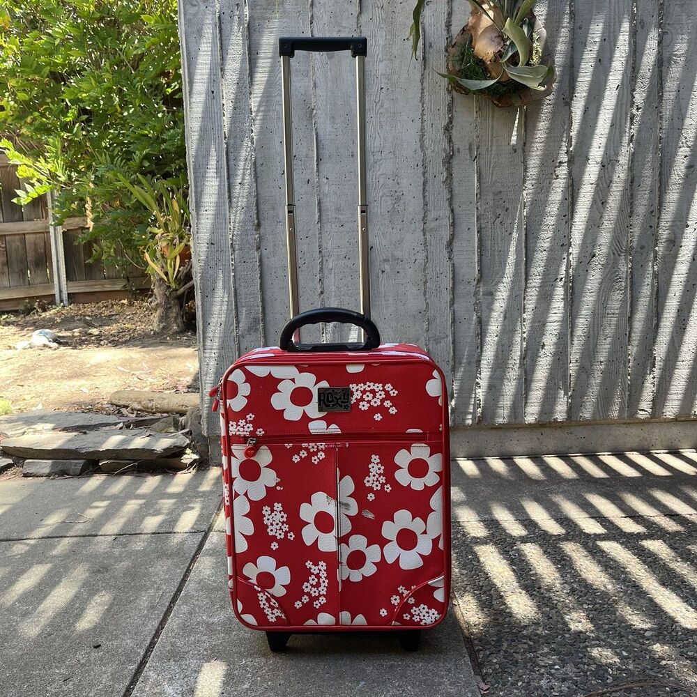 Vintage Roxy Y2K Red White Daisy Floral Rolling Carry On Suitcase Luggage - Picture 2 of 12